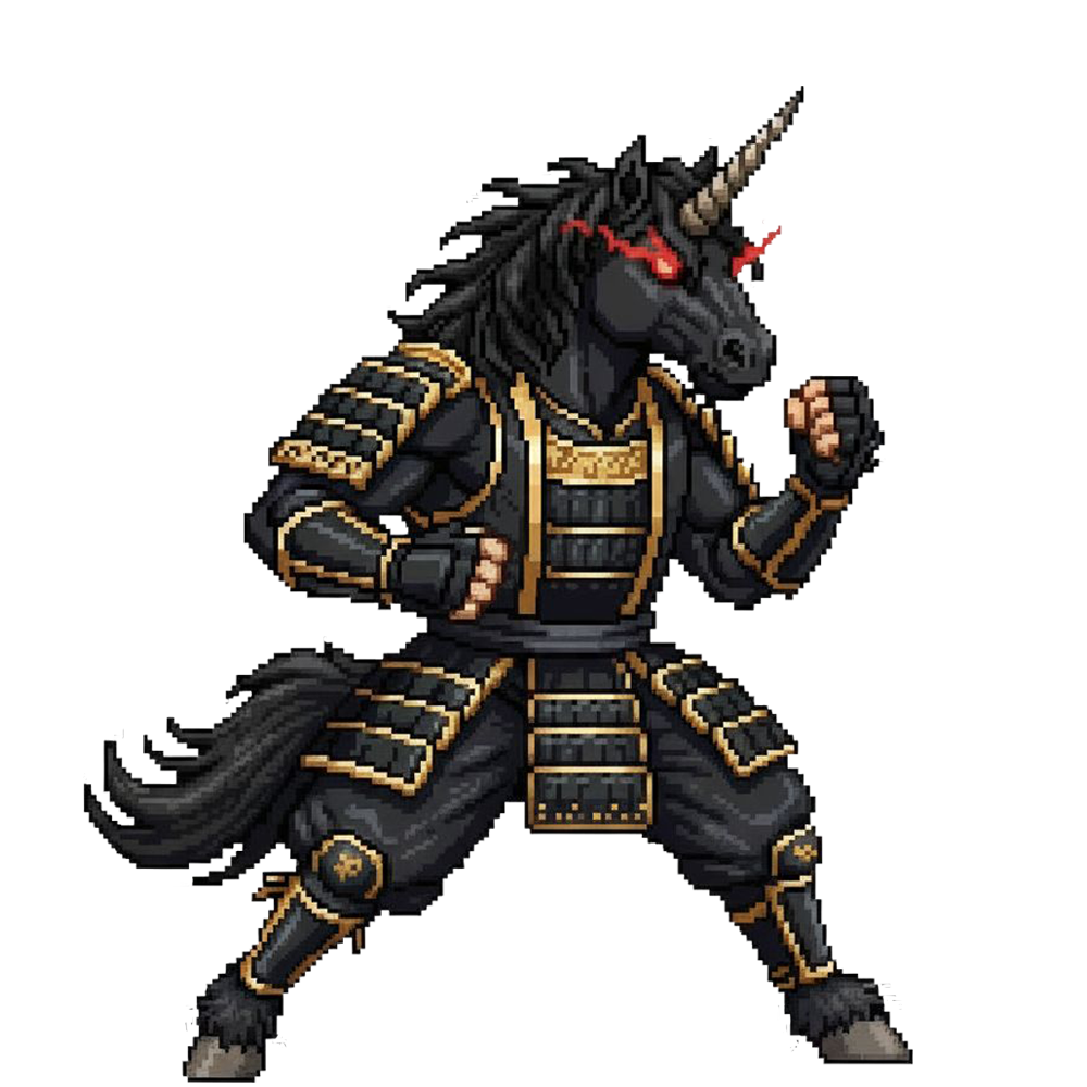 EVIL UNICORN - EVIL UNICORN FROM THE DARK SOUL OF PORVOO - WÖYH FIGHTER II - 1990s Arcade Game created by Peki Sinikoski